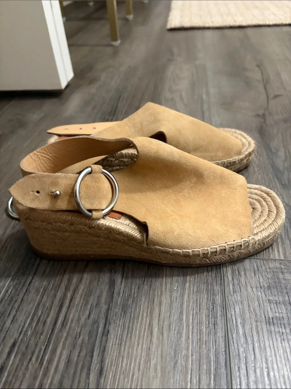 rag & bone Tan Suede Platform Espadrille Sandals with Silver Buckle